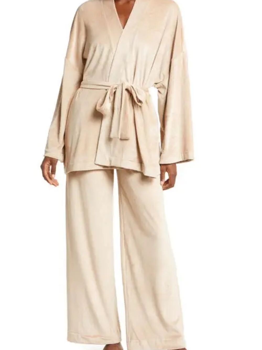 SKIMS Beige Lounge Pajama set in velour fleece wrap lounge or sleep set sz S
